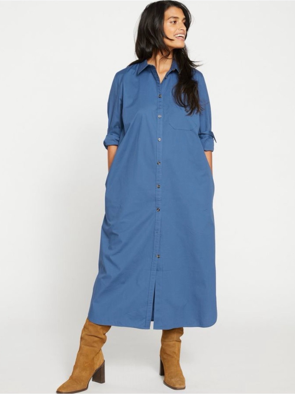 Universal Standard Odeon Bleu Scolaire Stretch Poplin Shirtdress L 22-24